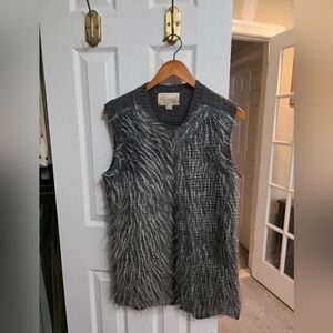 AllSaints Gray Faux-Fur Knit Vest